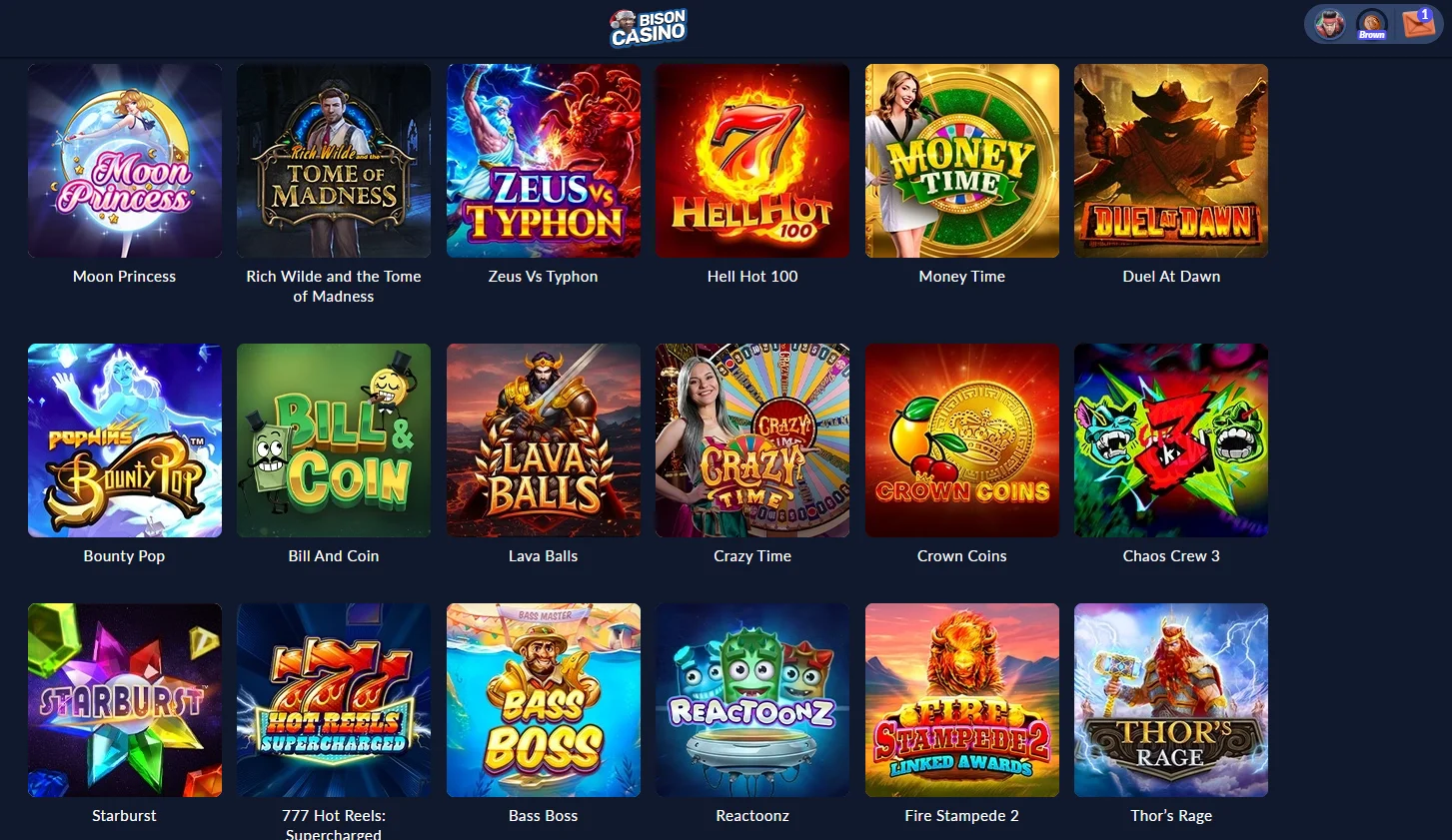 Bogaty wybór gier w Bison Casino w tym sloty i gry na żywo